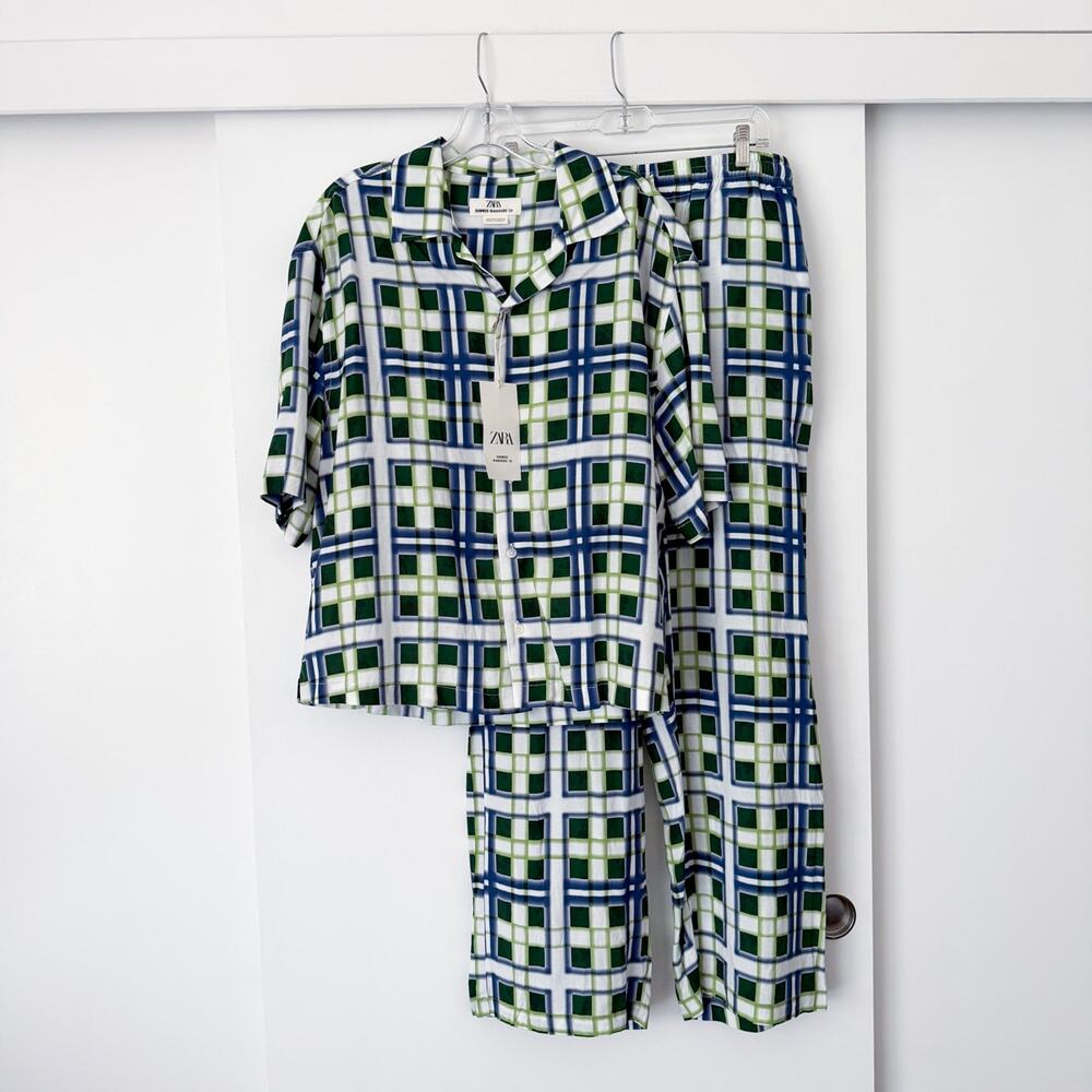 Zara Plaid Print Shirt and Pants 2 Piece Set Limited Edition